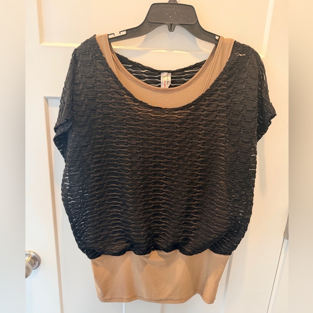 Angela Collection USA Black Sheer Textured Overlay Top 3XL Glitter Wave Blouse